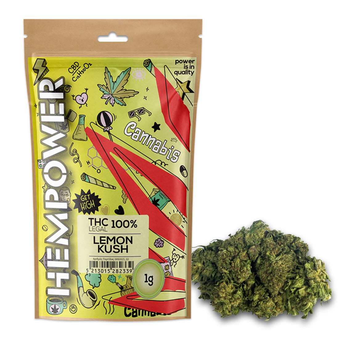 red leaf Lemon_Kush_1g_THC_Legal_join club Hempower Red Leaf Ανθός Κάνναβης Lemon Kush 1g - Image 1